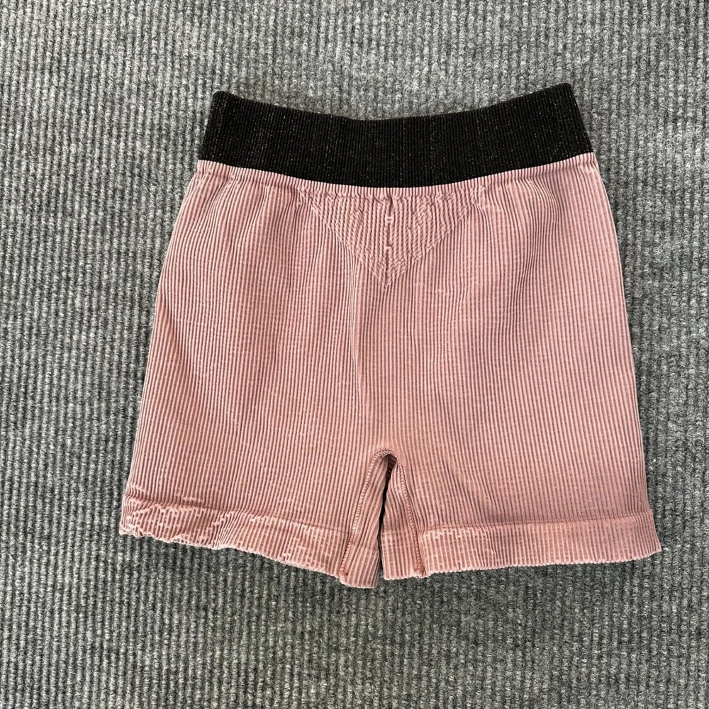 Free People Women Good Karma Ribbed Shorts M/L Pink Seamless Athletic